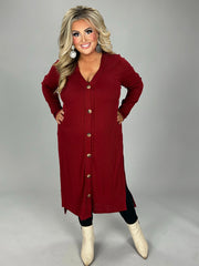 23 OT-M  {Close To You} Copper Red Ribbed Button Up Duster PLUS SIZE 1X 2X 3X