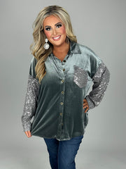 15 CP-A {Splash Of Luxury} Umgee Gunmetal  Velvet Top PLUS SIZE XL 1X 2X