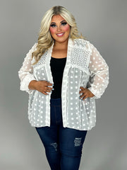 64 SD {Refined Finish} White Sheer Swiss Dot Lace Cardigan CW EXTENDED PLUS SIZE 3X 4X 5X