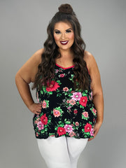 33 SV-P {Smile And Bloom} Black Floral Racerback Top PLUS SIZE 1X 2X 3X