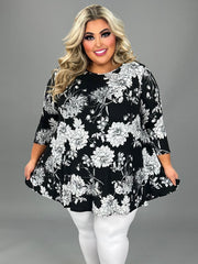 26 PQ {Up The Ante} Black Floral Rounded Hem Top EXTENDED PLUS SIZE 3X 4X 5X