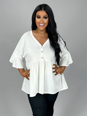 63 SQ-B {Brand New Day} Ivory Babyboll Top with Buttons PLUS SIZE XL 2X 3X