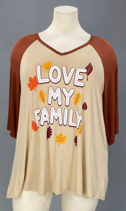 29 GT {Love My Family} Taupe/Rust Graphic Tee CURVY BRAND!!!  EXTENDED PLUS SIZE XL 2X 3X 4X 5X 6X