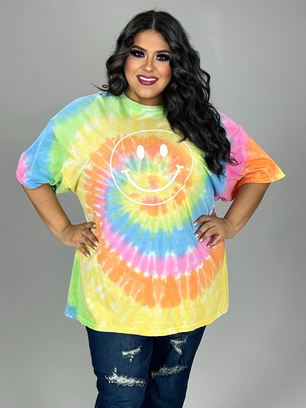33 GT {Smiley In Color} Multi-Color Tie Dye Smiley Graphic Tee PLUS SIZE 3X