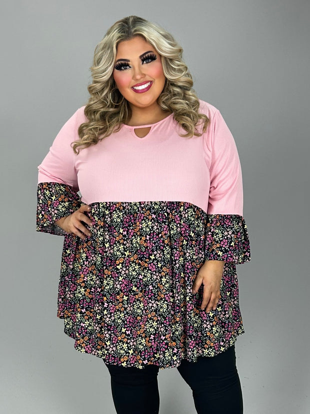 59 CP {Just Makes Sense} Pink/Black Floral Babydoll Tunic CURVY BRAND!!!  EXTENDED PLUS SIZE 4X 5X 6X