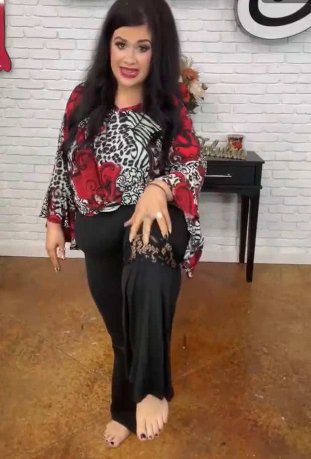 BT-Z {Little Bit Hippy} Black Buttersoft Pants w/Lace Inset CURVY BRAND!!!  1X 2X 3X 4X 5X 6X