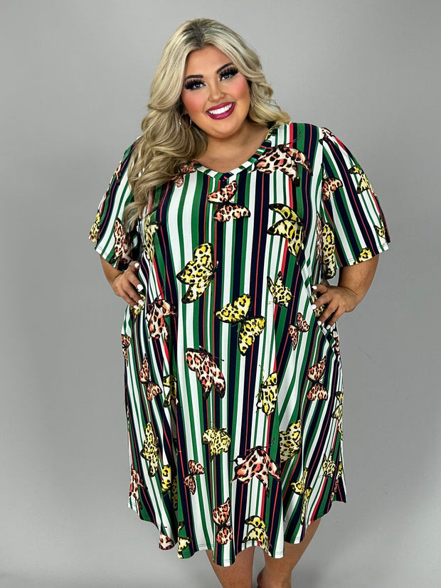 53 PSS-H {Just Hope} Butterfly Vertical Stripe V-Neck Dress EXTENDED PLUS SIZE 3X 4X 5X