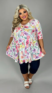 41 PSS {Always Blooming} White Pink Purple Floral Top EXTENDED PLUS SIZE 3X 4X 5X