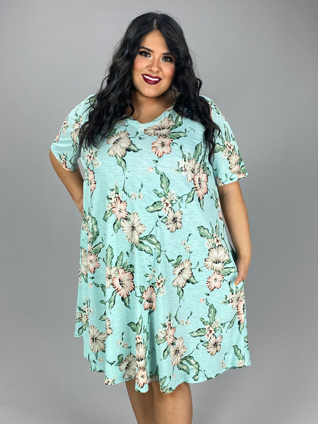 80 PSS {Just Say Yes} Mint Floral V-Neck Dress EXTENDED PLUS SIZE 3X 4X 5X