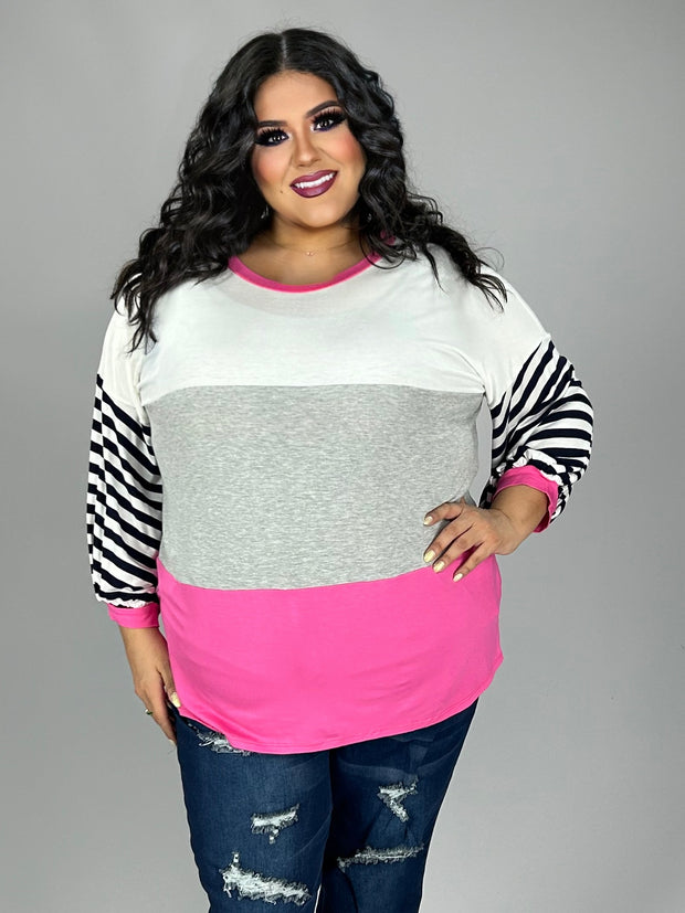 31 CP {Mind Your Manners} H. Grey Fuchsia Striped Top PLUS SIZE XL 2X 3X