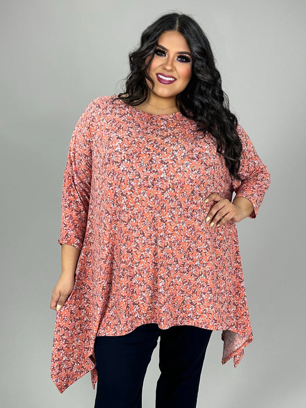 15 PQ {Blossom Bliss} Coral Floral Asymmetrial Hem Top PLUS SIZE 1X 2X 3X