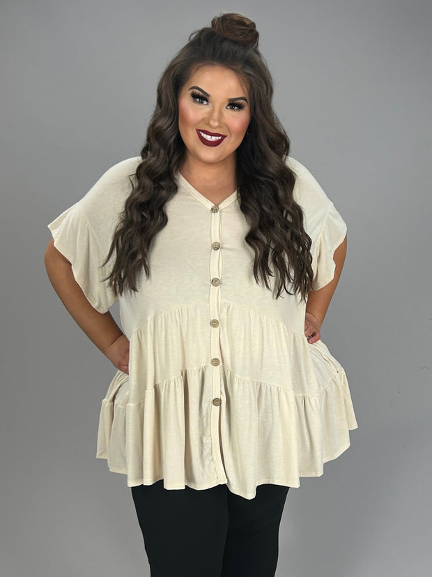 65 SSS {Certain Charm} Ivory Tiered Button Up Top PLUS SIZE 1X 2X 3X