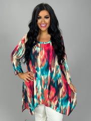 18 PQ-E {Good To You} Multi Water  Color Print Top PLUS SIZE 1X 2X 3X
