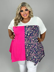 46 CP {You Get The Picture} Ivory Fuchsia Navy Floral Top EXTENDED PLUS SIZE 4X 5X 6X