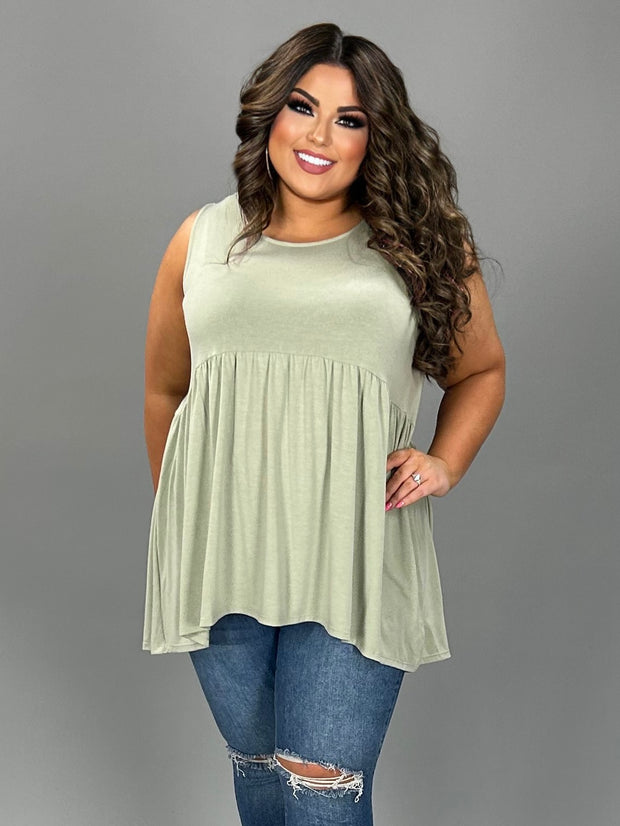 75 SV {Never Better} Light Sage Sleeveless Babydoll Top PLUS SIZE 1X 2X 3X