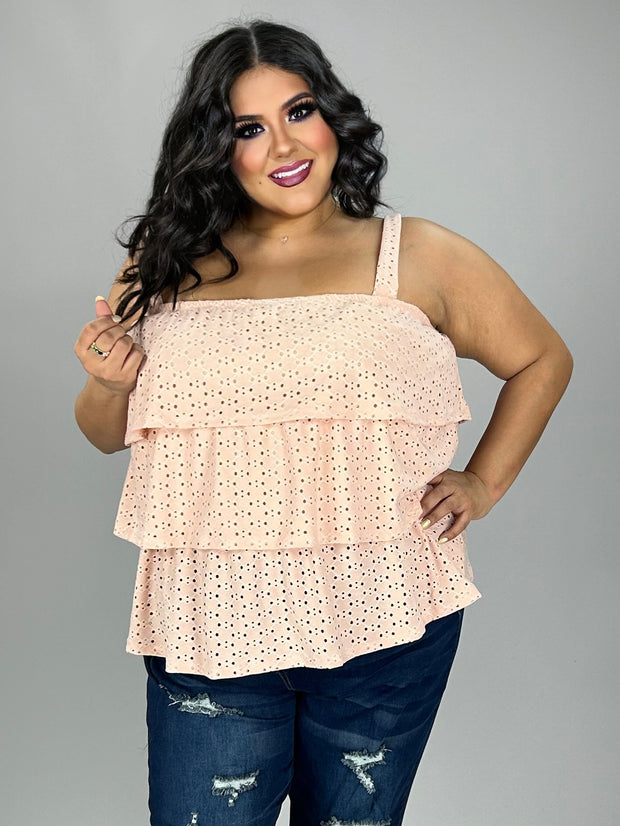 83 SV {Winning Always} Peach Eyelet Tiered Top PLUS SIZE 1X 2X 3X