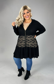 51 OT {Be That Girl} VOCAL Black Waffle Knit Hoodie w/ Lace Detail  PLUS SIZE XL 2X 3X