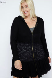 51 OT {Be That Girl} VOCAL Black Waffle Knit Hoodie w/ Lace Detail  PLUS SIZE XL 2X 3X