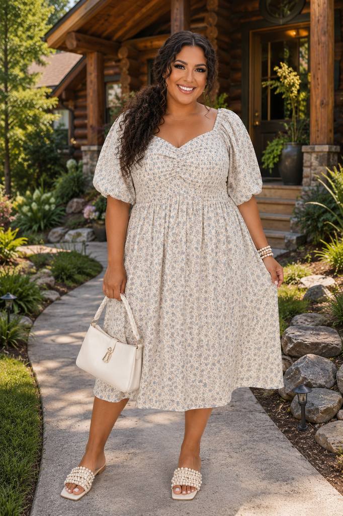 LD {Dainty Bloom} Ivory Floral Crinkled Texture Maxi Dress PLUS SIZE 3X