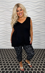 85 SV-M {Secrets To Tell} Black Adjustable Ruching Top PLUS SIZE 1X 2X 3X