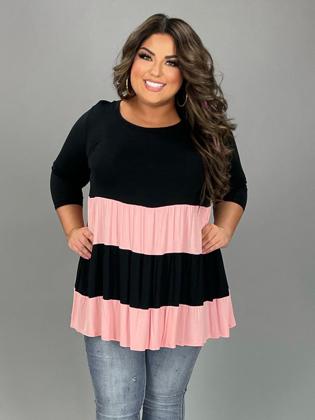 20 CP-A {Escape The Ordinary} Pink/Black Tiered Tunic PLUS SIZE 1X 2X 3X