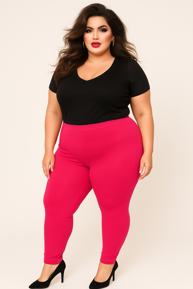 LEG-85 {Pursuit Of Comfort} Fuchsia Full Length Leggings EXTENDED PLUS SIZE