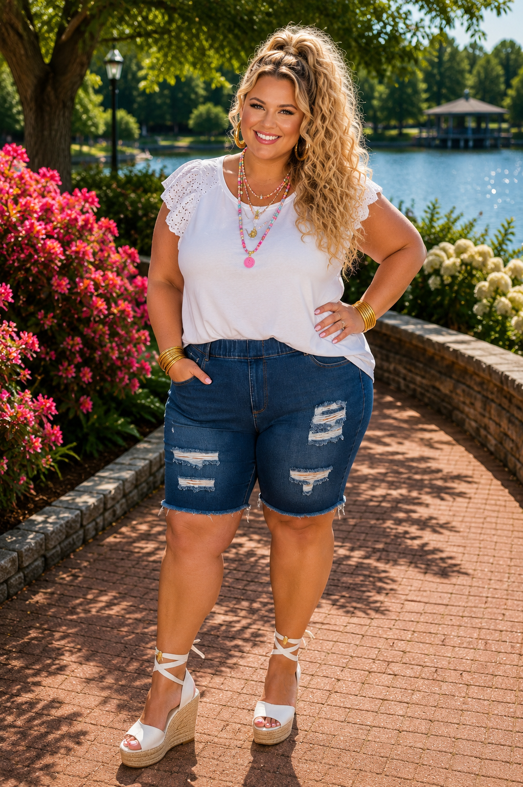 LEG-19 {Made For Me} Blue Denim Distressed Shorts EXTENDED PLUS