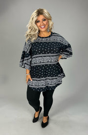 100 PSS {Pleasing Paisley} Black Paisley Print Top EXTENDED PLUS SIZE 2X 3X 4X  TRUE TO SIZE!!