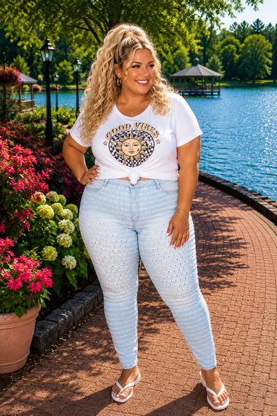 LEG-54 {Bonnie & Clyde} Light Blue Sexy Bullet Holes Jeans PLUS
