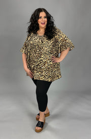 100 PSS {My Kind Of Wild} Tan Animal Print Shirred Hem Top EXTENDED PLUS SIZE 2X 3X 4X  TRUE TO SIZE!!