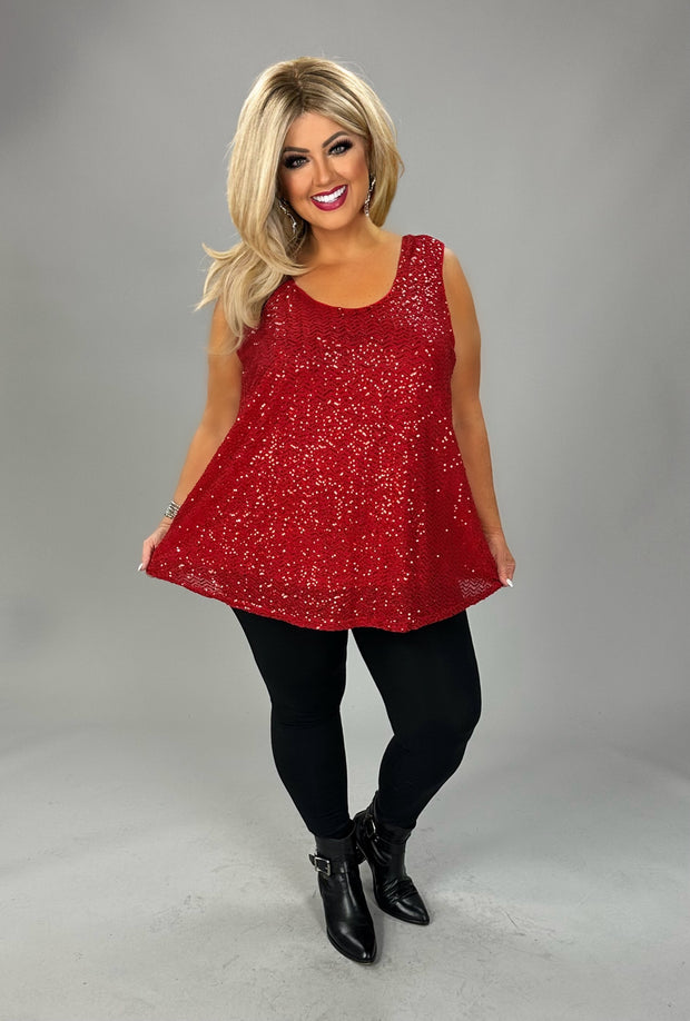 62  SV {You'll Come Around} VOCAL Red Sequin Sleeveless Top PLUS SIZE XL 2X 3X