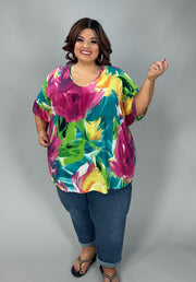 100 PSS {Day Party} Teal Abstract Inverted Baby Doll Tunic Ruffle Sleeve  EXTENDED PLUS SIZE 2X 3X 4X  TRUE TO SIZE !!