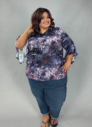 100 PQ {Loved By Me} Purple Print Cascading Sleeve Top EXTENDED PLUS SIZE 2X 3X 4X  TRUE TO SIZE!!