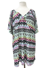 100 PSS {Art Deco} Multi Mosaic Print Flutter Sleeve Top EXTENDED PLUS SIZE 2X 3X 4X  TRUE TO SIZE!!