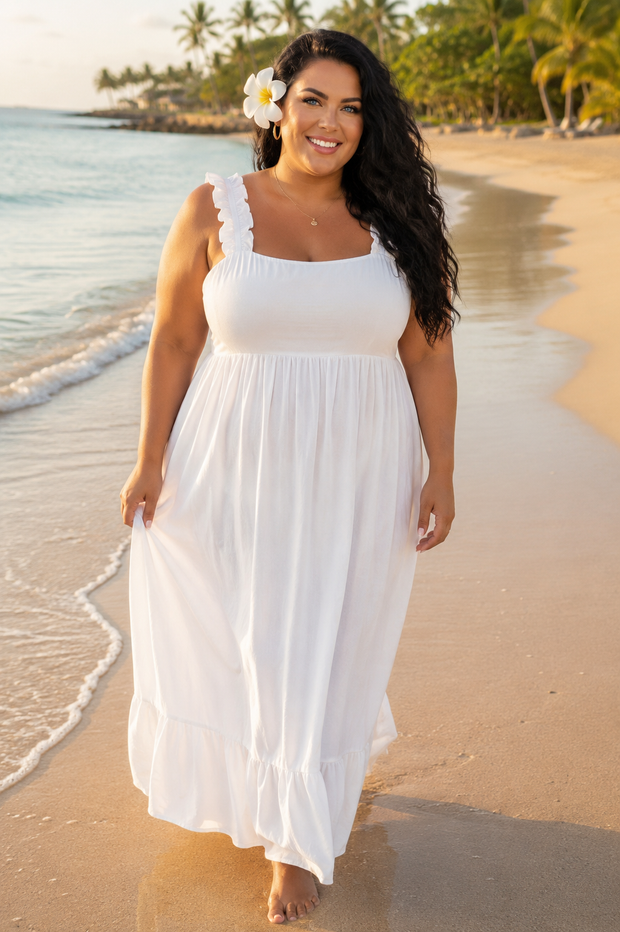 LD {Cotton Cloud} White Ruffle Detail Sleeveless Maxi Dress PLUS SIZE 3X