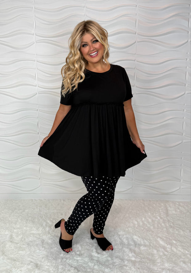 LEG-63 {Seeing Spots} Black Leggings w/White Polka Dots EXTENDED PLUS Curvy Boutique Plus Size Clothing LEG-63 {Seeing Spots} Black Leggings w/White Polka Dots EXTENDED PLUS Curvy Boutique Plus Size Clothing