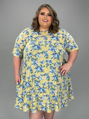 25 PSS-M {Eyes On The Prize} Yellow Floral Dress w/Pockets EXTENDED PLUS SIZE 4X 5X 6X