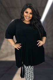 79 SSS {Sweet Touch} Black Short Sleeve Tunic Tied At Hem CURVY BRAND!!!  EXTENDED PLUS SIZE 4X 5X 6X