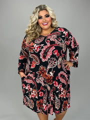 89 PQ {Warm Reception} Black/Red Floral Paisley Dress EXTENDED PLUS SIZE 3X 4X 5X
