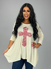 32 GT-C {Don't Cross Me}  Cream Mauve Cross Detail Top PLUS SIZE XL 2X 3X