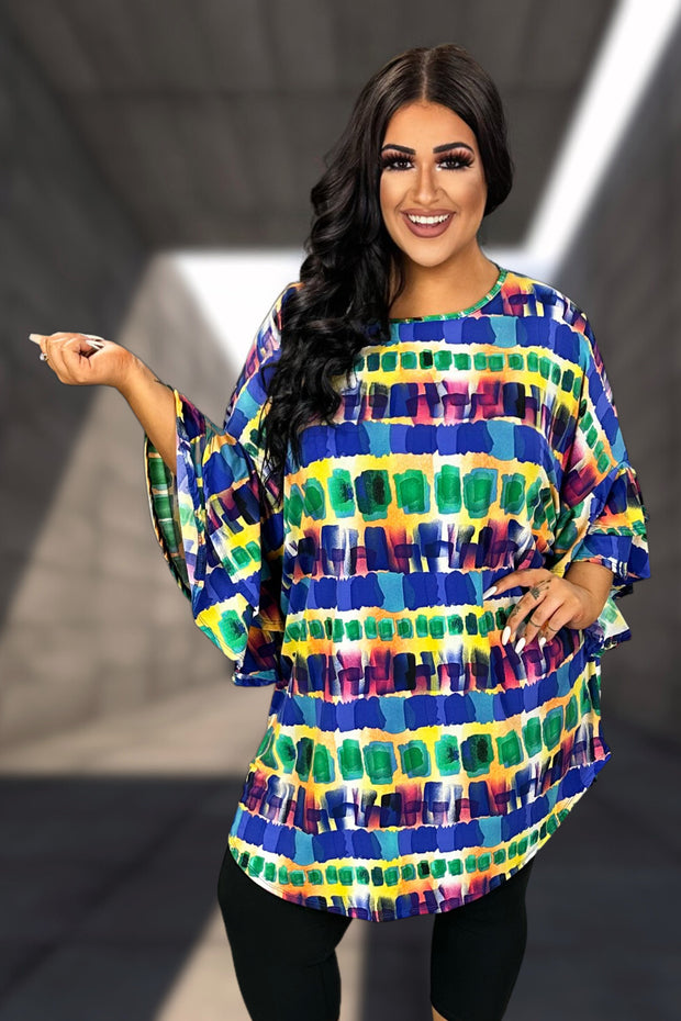 73 PSS {Sweetly Swaying} Royal Blue Yellow Print Tunic EXTENDED PLUS SIZE 3X 4X 5X