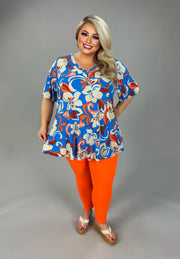 100 PSS {A Bold Approach} Blue Orange Floral V-Neck Top EXTENDED PLUS SIZE 2X 3X 4X  TRUE TO SIZE!!