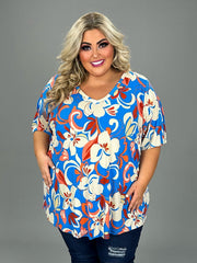 100 PSS {A Bold Approach} Blue Orange Floral V-Neck Top EXTENDED PLUS SIZE 2X 3X 4X  TRUE TO SIZE!!
