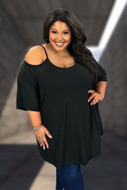 41 OS {Never Second Best} Black Cold Shoulder Tunic CURVY BRAND!!!  EXTENDED PLUS SIZE 4X 5X 6X