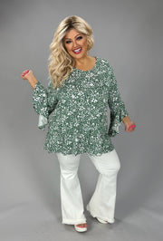 100 PQ {Floral Oasis} Green Floral Cascading Sleeve Top EXTENDED PLUS SIZE 2X 3X 4X  TRUE TO SIZE!!