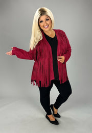 48  OT {My Fav Fringe} VOCAL Burgundy Suede Fringe Jacket PLUS SIZE XL 2X 3X