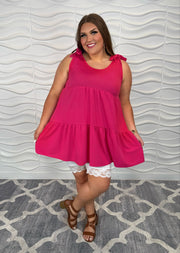 74 SV-B {Finally Fantastic} Fuchsia Tiered w Tie Detail PLUS SIZE 1X 2X 3X