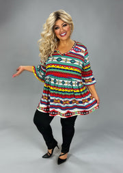 43 PSS {Changes In Seasons} Red Aztec Print V-Neck Top EXTENDED PLUS SIZE 3X 4X 5X