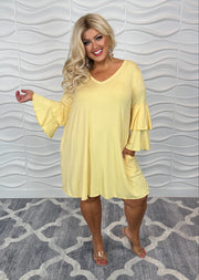 22 SQ {No Excuses} Yellow V-Neck Tiered Sleeve Dress PLUS SIZE 1X 2X 3X