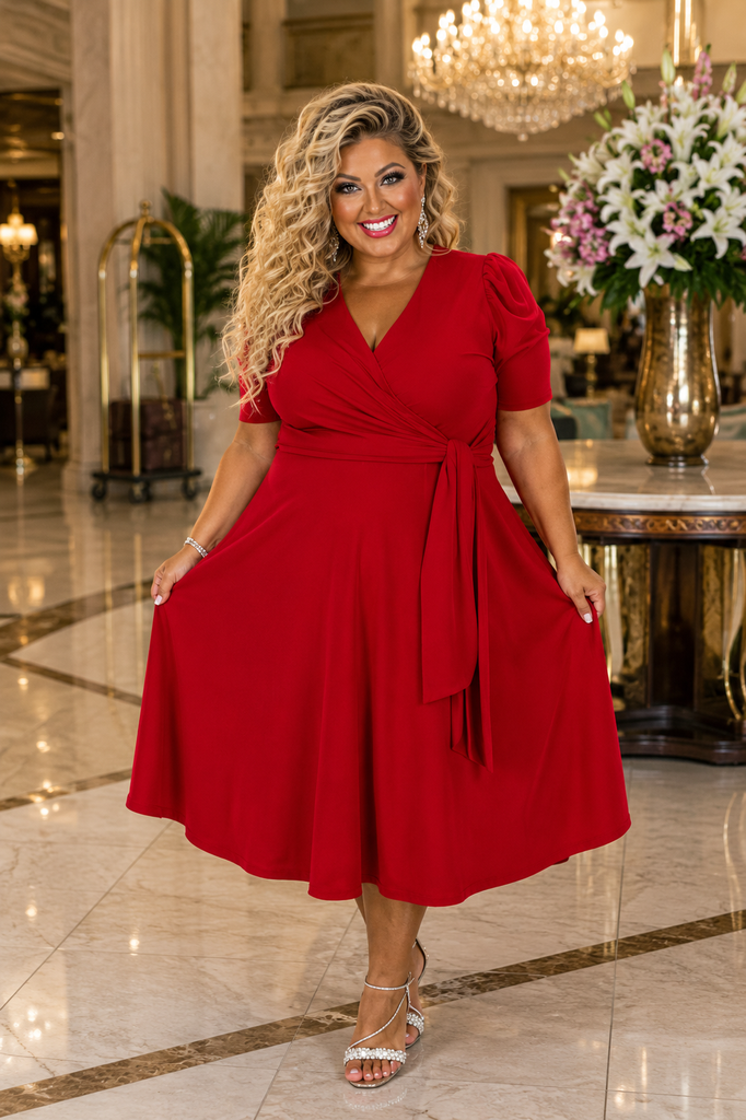 100 SSS {The Traveler} Red Faux Wrap Dress w/Side Tie PLUS SIZE XL 2X 3X XL
